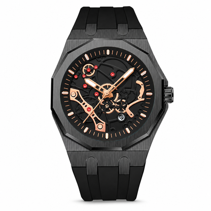 ⌚⚙️ Men’s Hollow-Dial Sport Watch – Mechanical-Inspired Style with Luminous Hands & Date Display