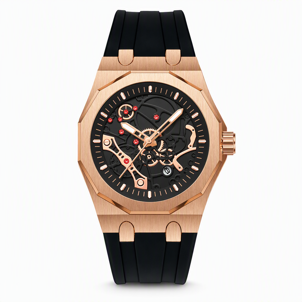 ⌚⚙️ Men’s Hollow-Dial Sport Watch – Mechanical-Inspired Style with Luminous Hands & Date Display