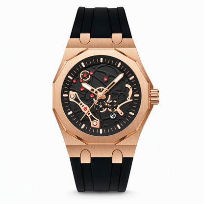 ⌚⚙️ Men’s Hollow-Dial Sport Watch – Mechanical-Inspired Style with Luminous Hands & Date Display