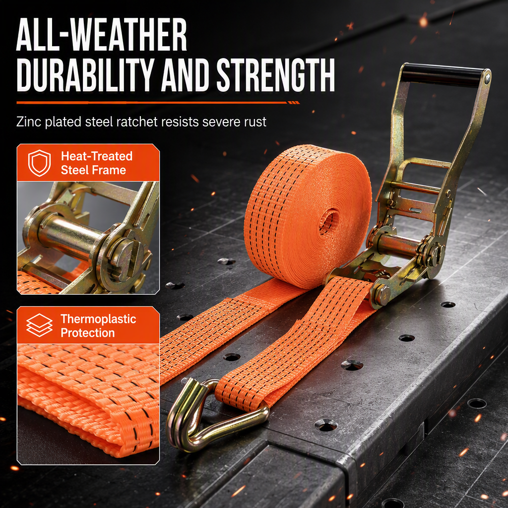 🚚💪 Heavy-Duty Ratchet Cargo Strap – Secure Double-Hook Tie Down for Cars, Trucks & Trailers