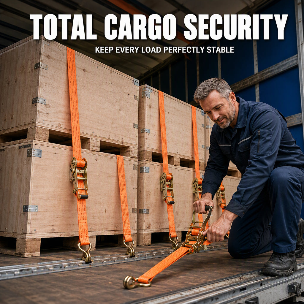 🚚💪 Heavy-Duty Ratchet Cargo Strap – Secure Double-Hook Tie Down for Cars, Trucks & Trailers