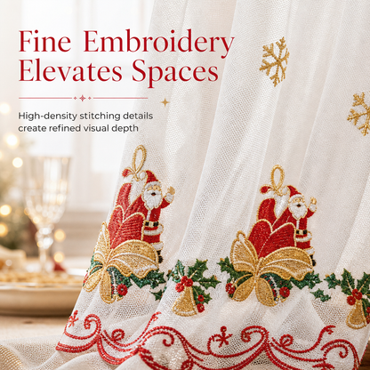🎄❄️ Embroidered Christmas Sheer Curtain – Snowflake & Bell Window Decor for a Cozy Holiday Home