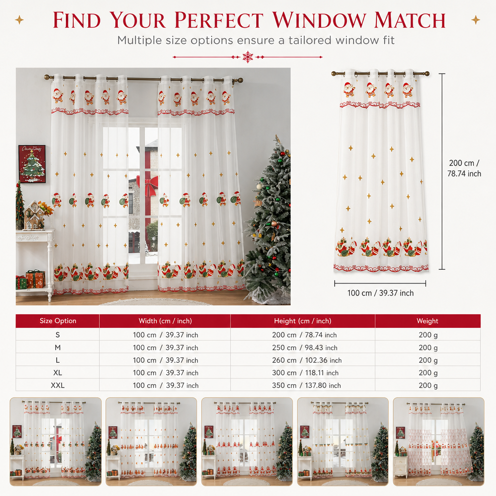 🎄❄️ Embroidered Christmas Sheer Curtain – Snowflake & Bell Window Decor for a Cozy Holiday Home