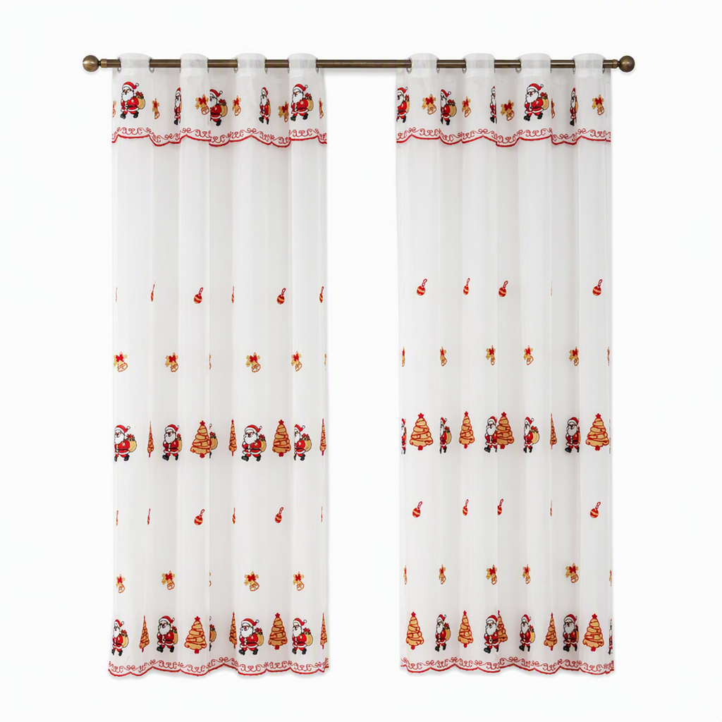 🎄❄️ Embroidered Christmas Sheer Curtain – Snowflake & Bell Window Decor for a Cozy Holiday Home