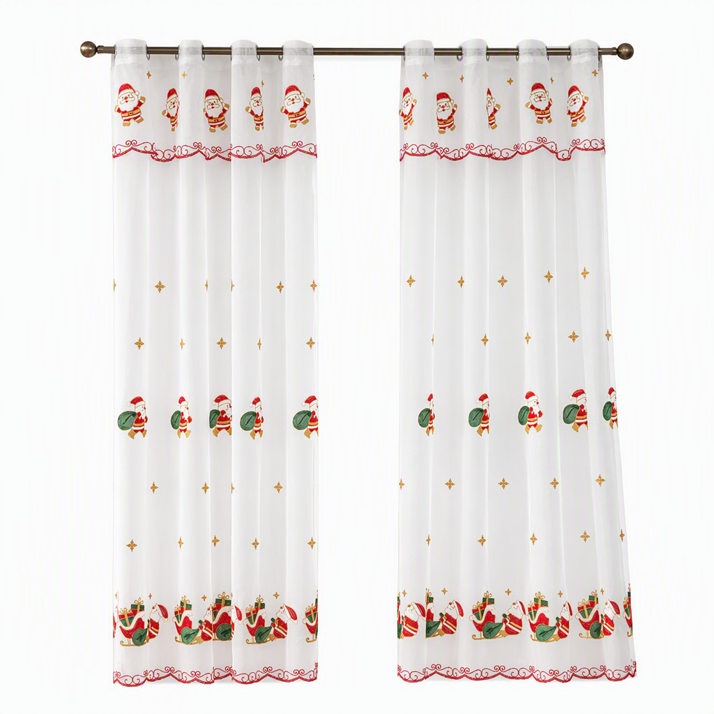 🎄❄️ Embroidered Christmas Sheer Curtain – Snowflake & Bell Window Decor for a Cozy Holiday Home