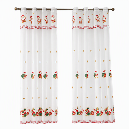 🎄❄️ Embroidered Christmas Sheer Curtain – Snowflake & Bell Window Decor for a Cozy Holiday Home