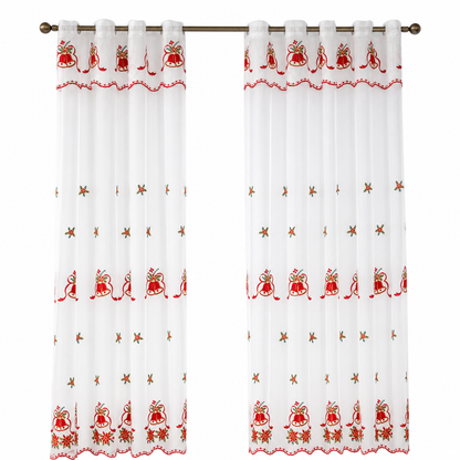🎄❄️ Embroidered Christmas Sheer Curtain – Snowflake & Bell Window Decor for a Cozy Holiday Home