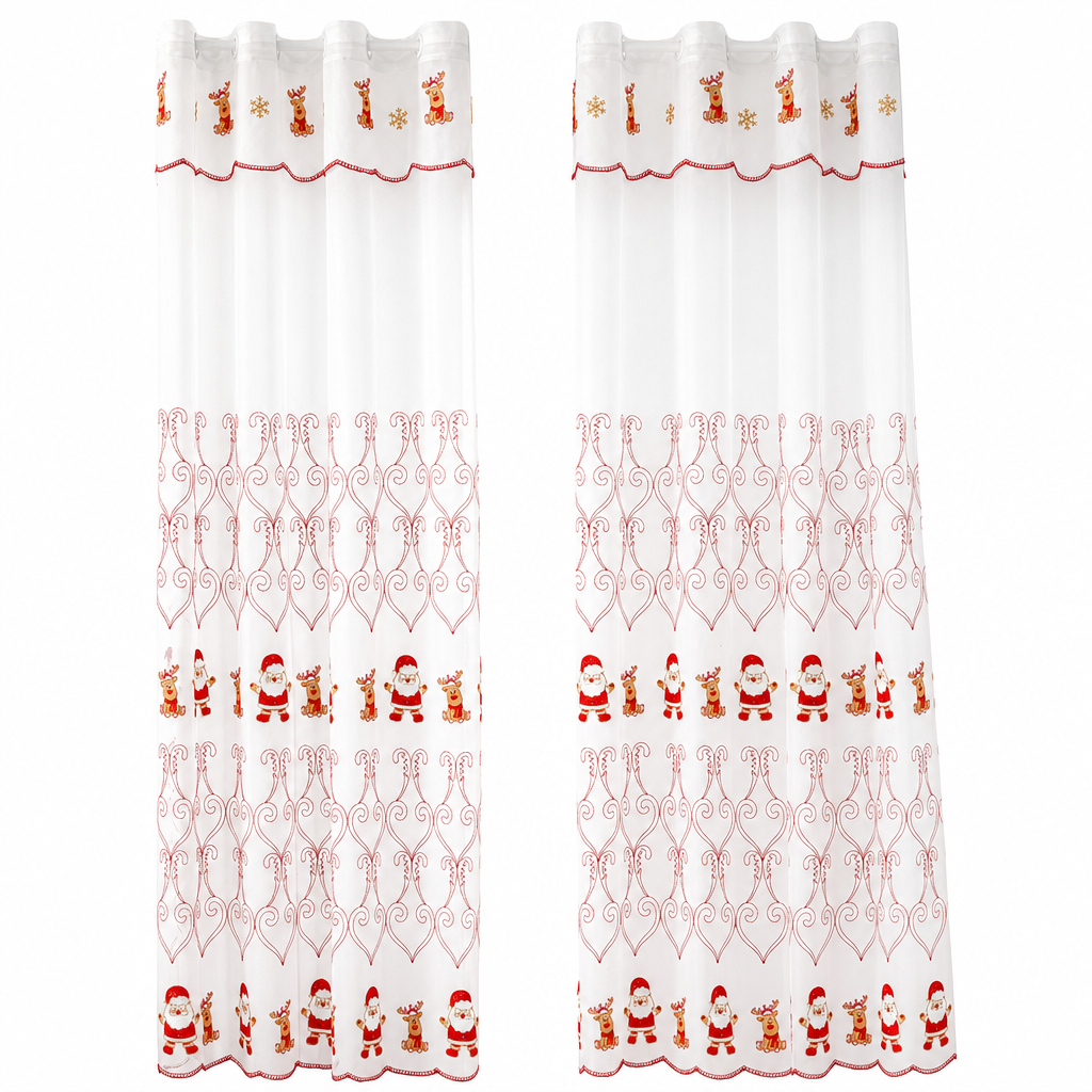 🎄❄️ Embroidered Christmas Sheer Curtain – Snowflake & Bell Window Decor for a Cozy Holiday Home