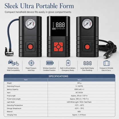 🚗💨 Portable Electric Tire Air Pump – Compact Handheld Inflator for Cars, EVs & Bicycles