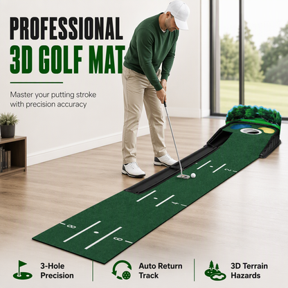 ⛳🎯 3-Hole Portable Putting Practice Green – 8.66FT Indoor & Outdoor Golf Training Mat