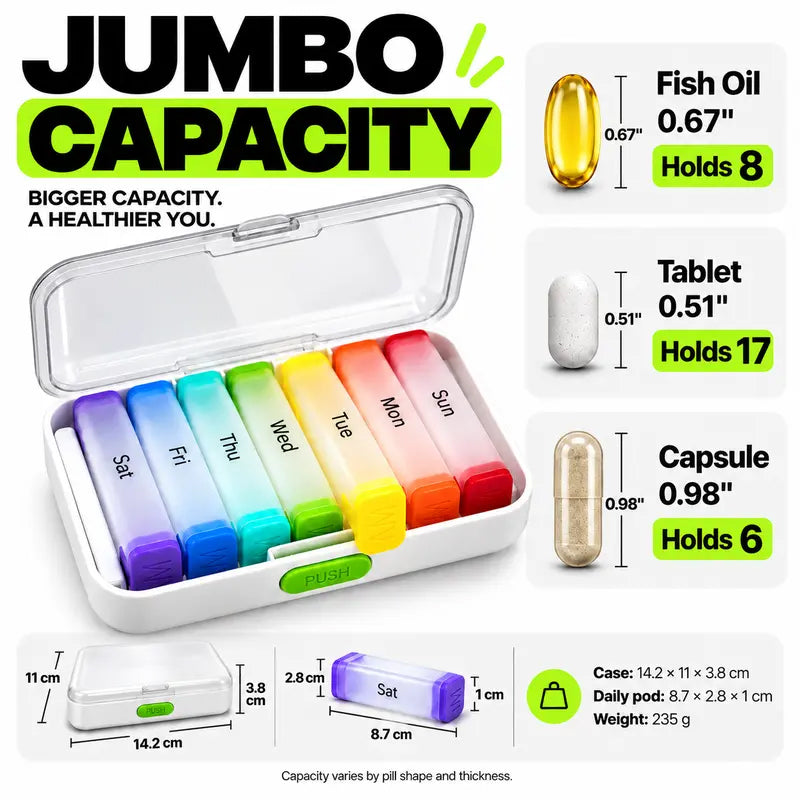 💊 Detachable Weekly Rainbow Pill Organizer - Moisture Proof Vitamin Case 🌈