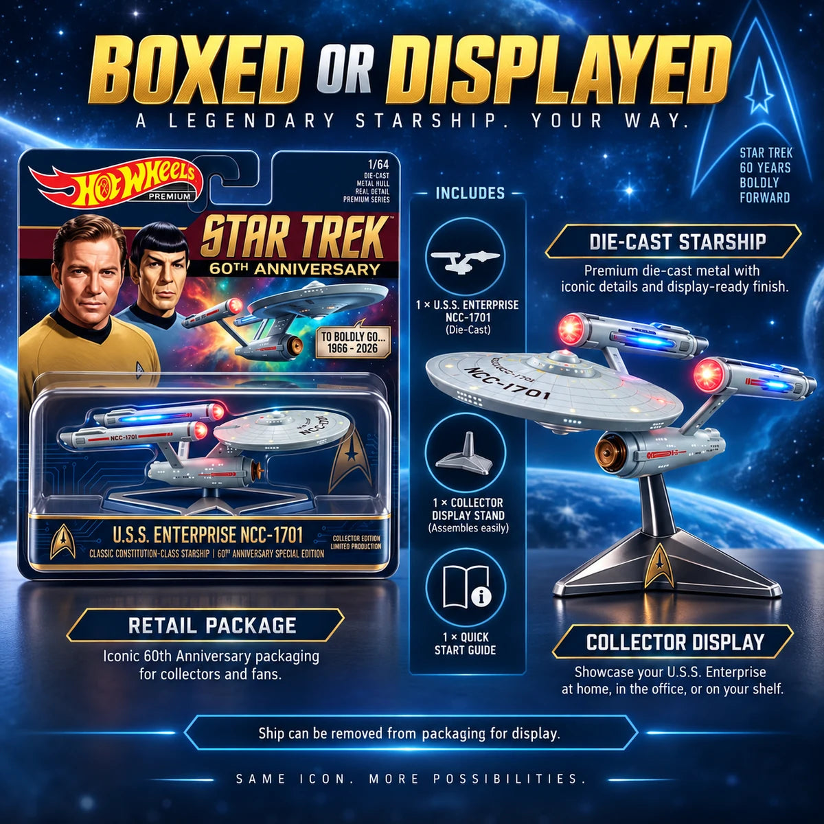 Starship collectible shown boxed and displayed on its stand