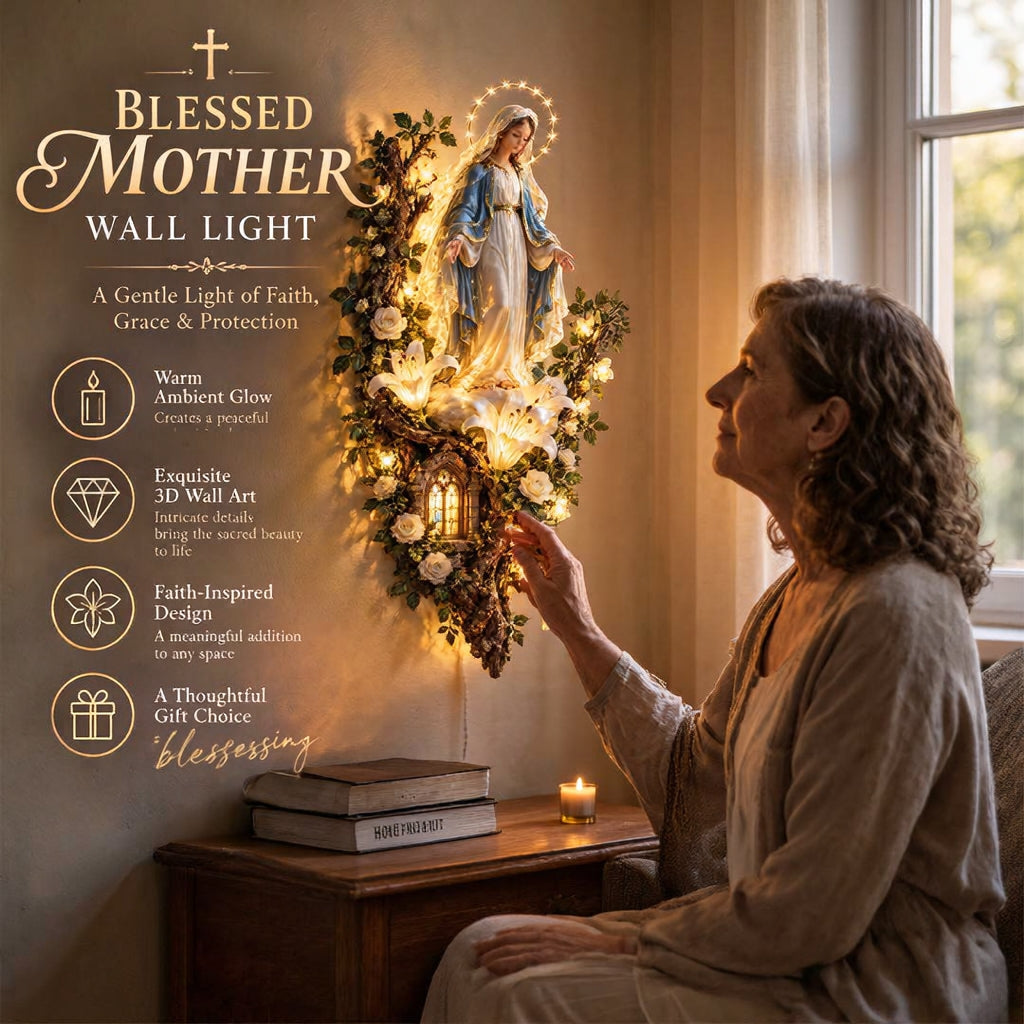🙏✨ Blessed Mother Lighted Wall Décor | Virgin Mary 3D Religious Wall Art with Warm Ambient Glow