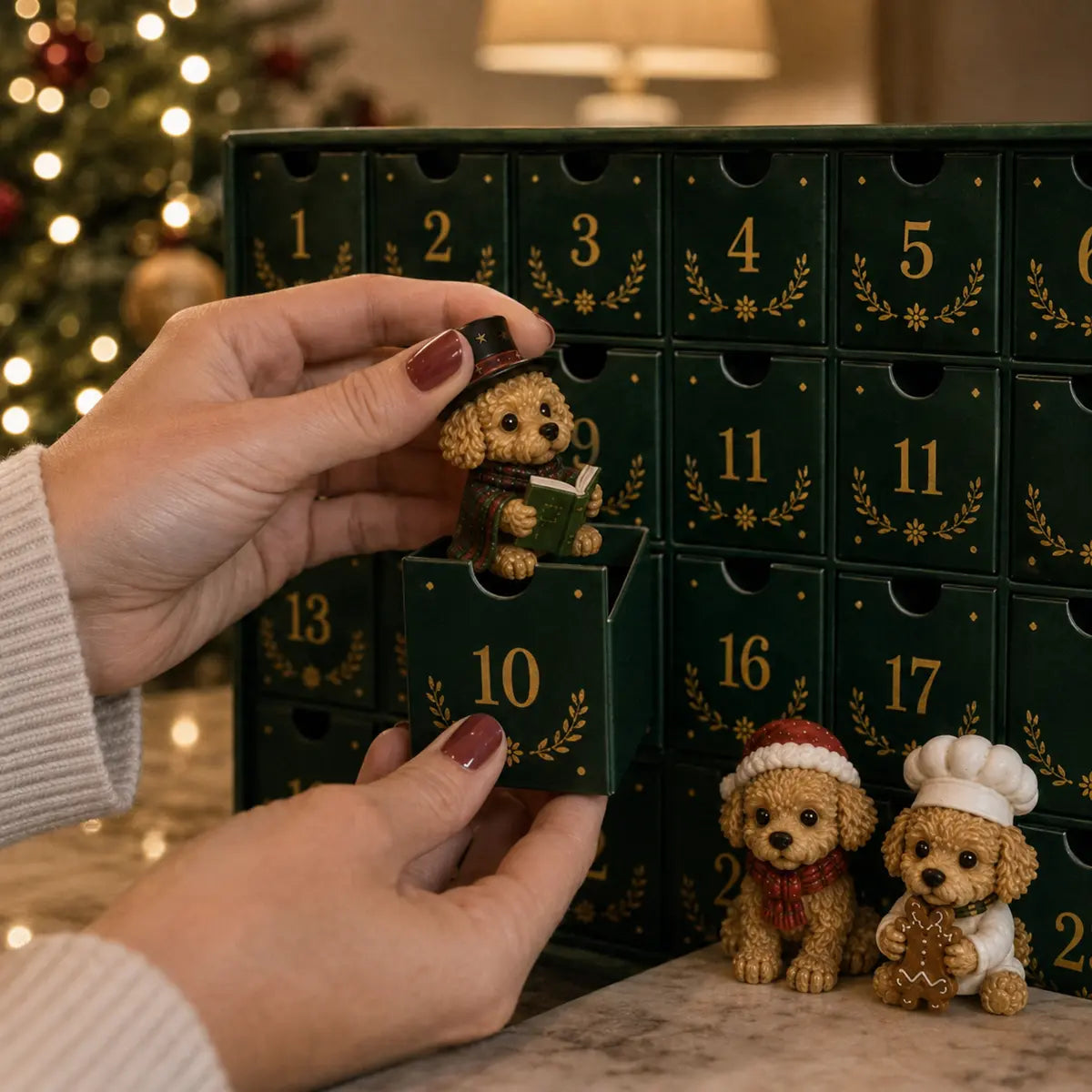 Opening a numbered drawer in the Teddy Dog advent calendar