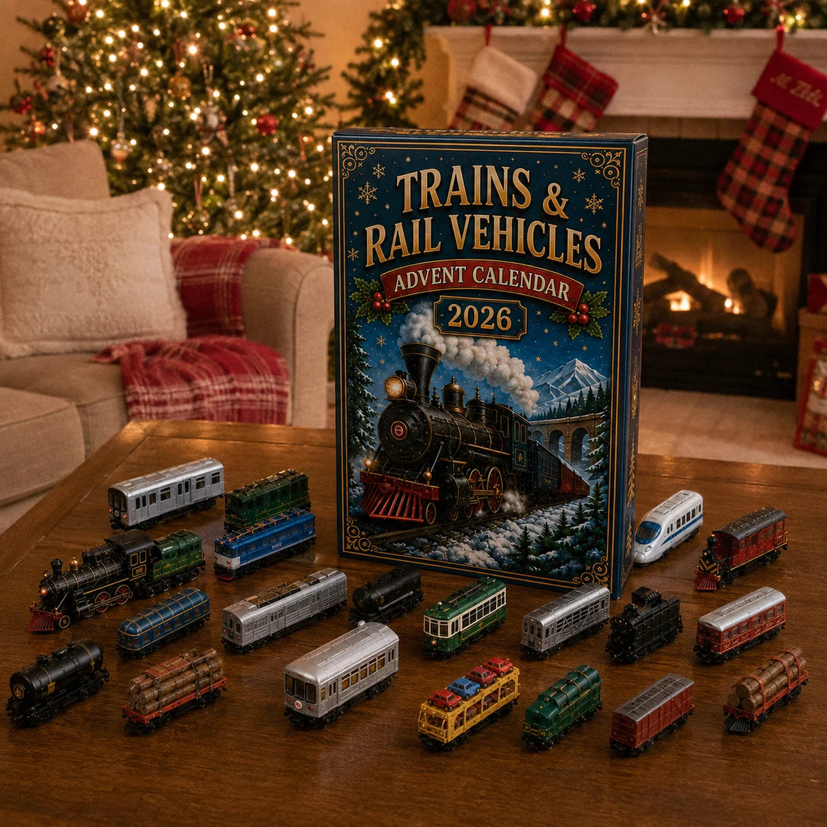 Customer review photo showing the advent calendar and miniature railway collection on a table