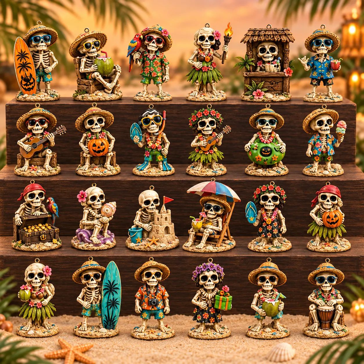 The complete collection of 24 tropical skeleton characters numbered one to twenty-four