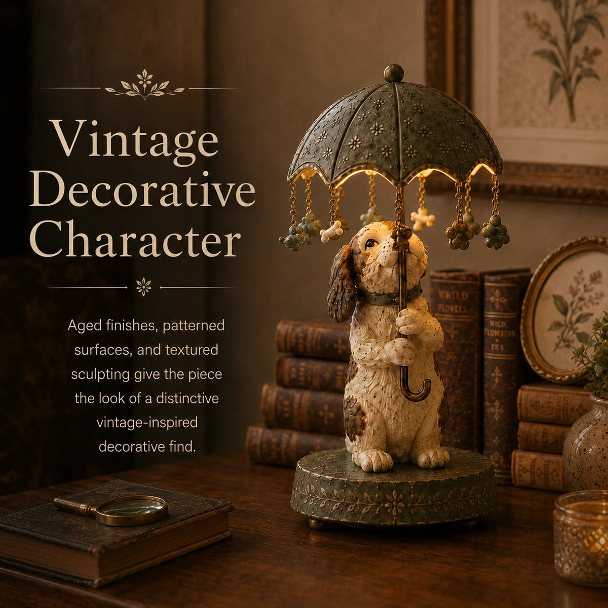Vintage decorative character feature on dog accent light