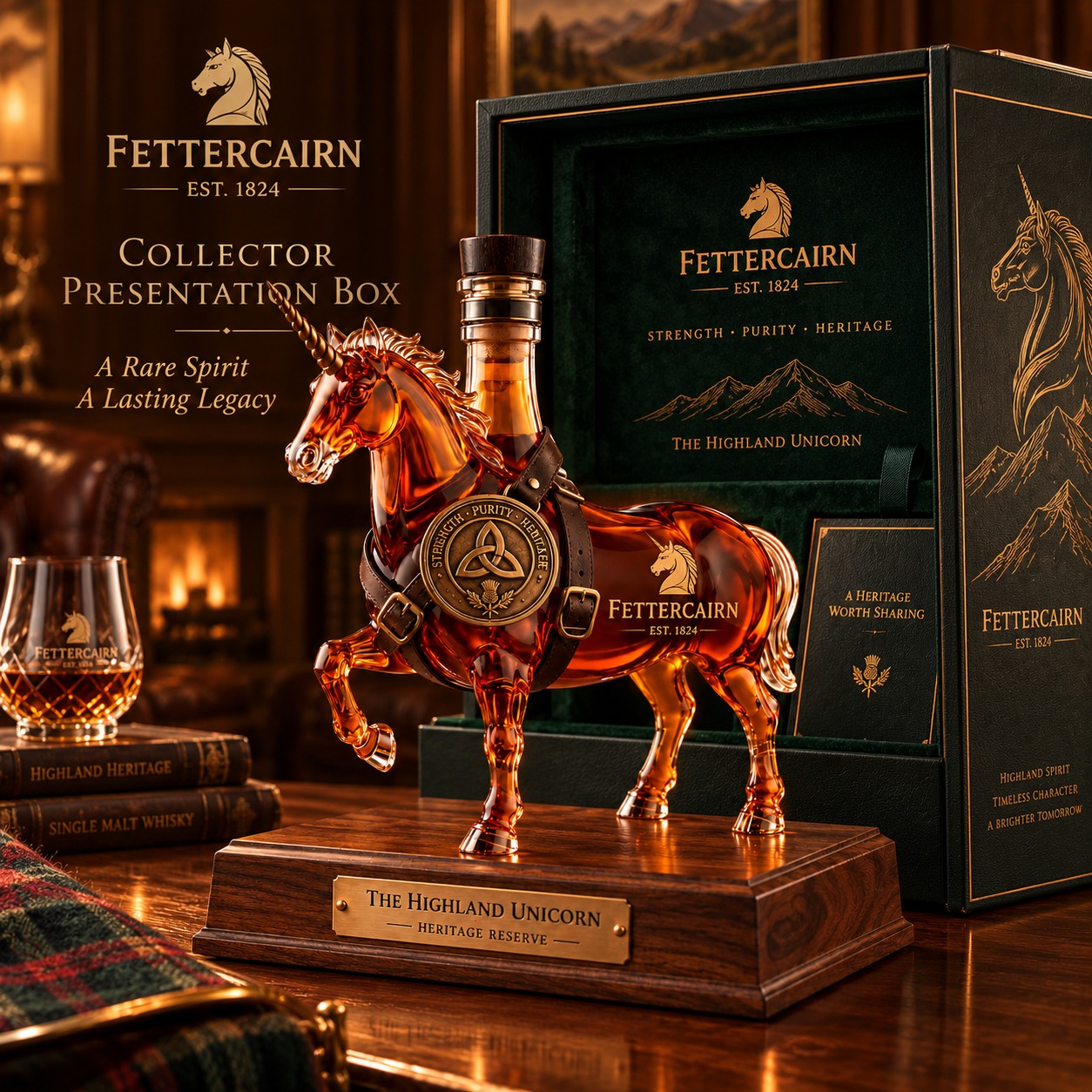 Fettercairn Highland Unicorn Decanter presentation box
