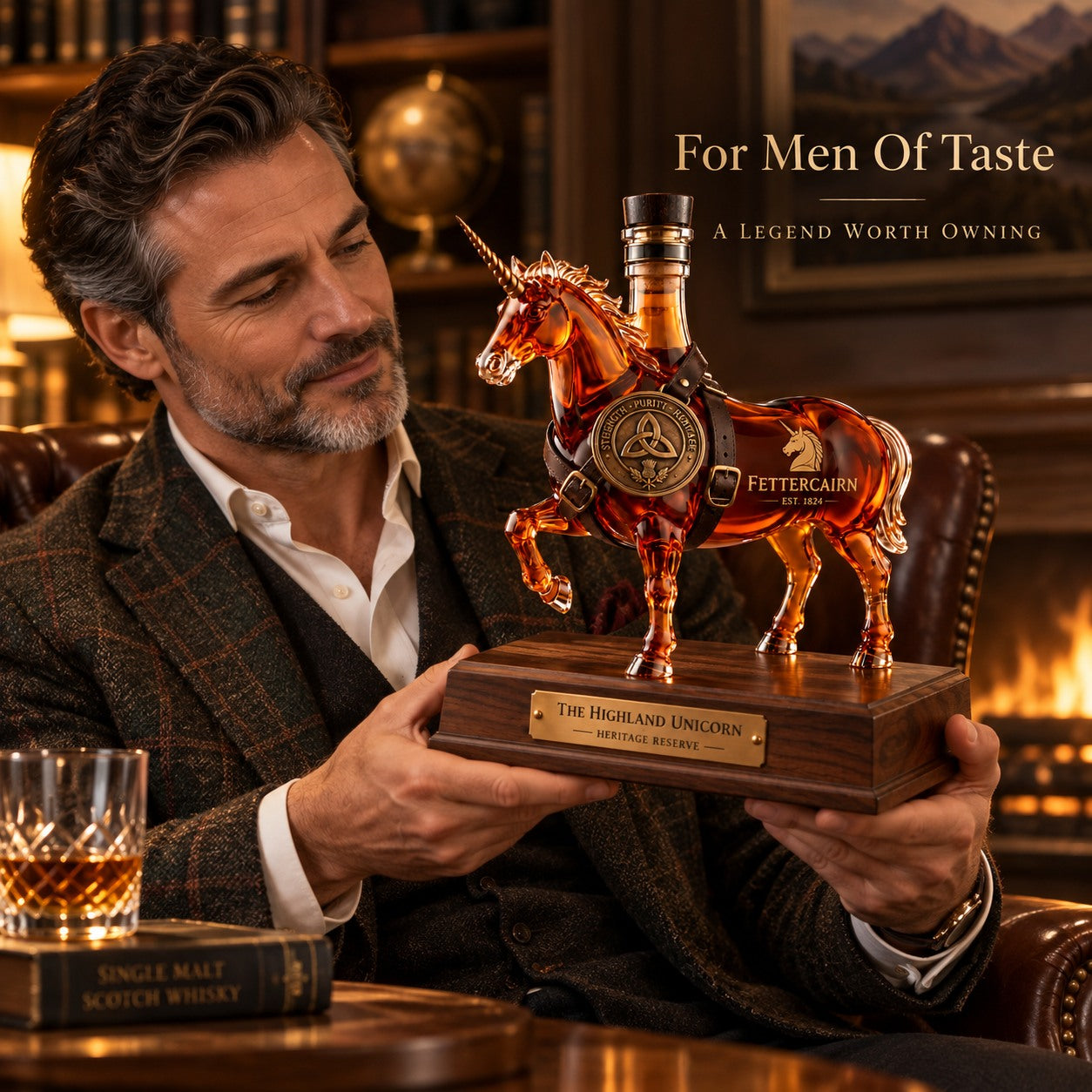 Highland Unicorn Decanter shown in hand