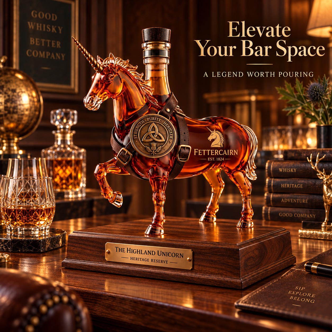 Highland Unicorn Decanter home bar display