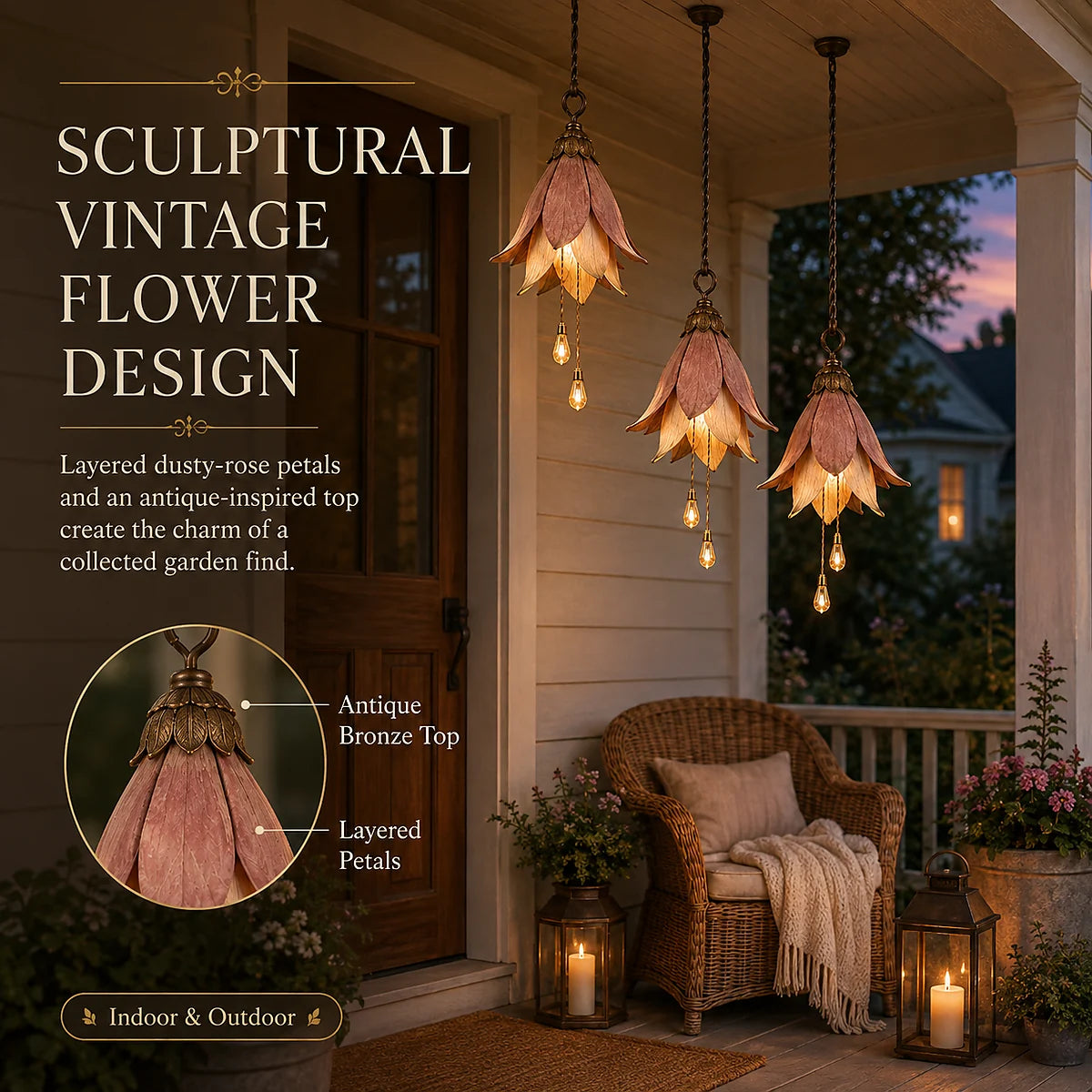 Close-up of sculptural vintage flower light design