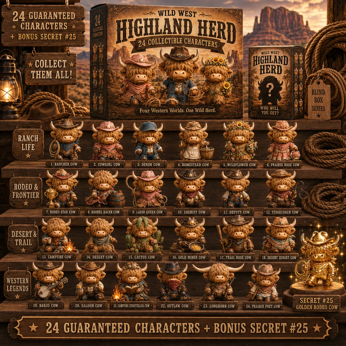 Wild West Highland Herd collection with 24 characters and Secret 25