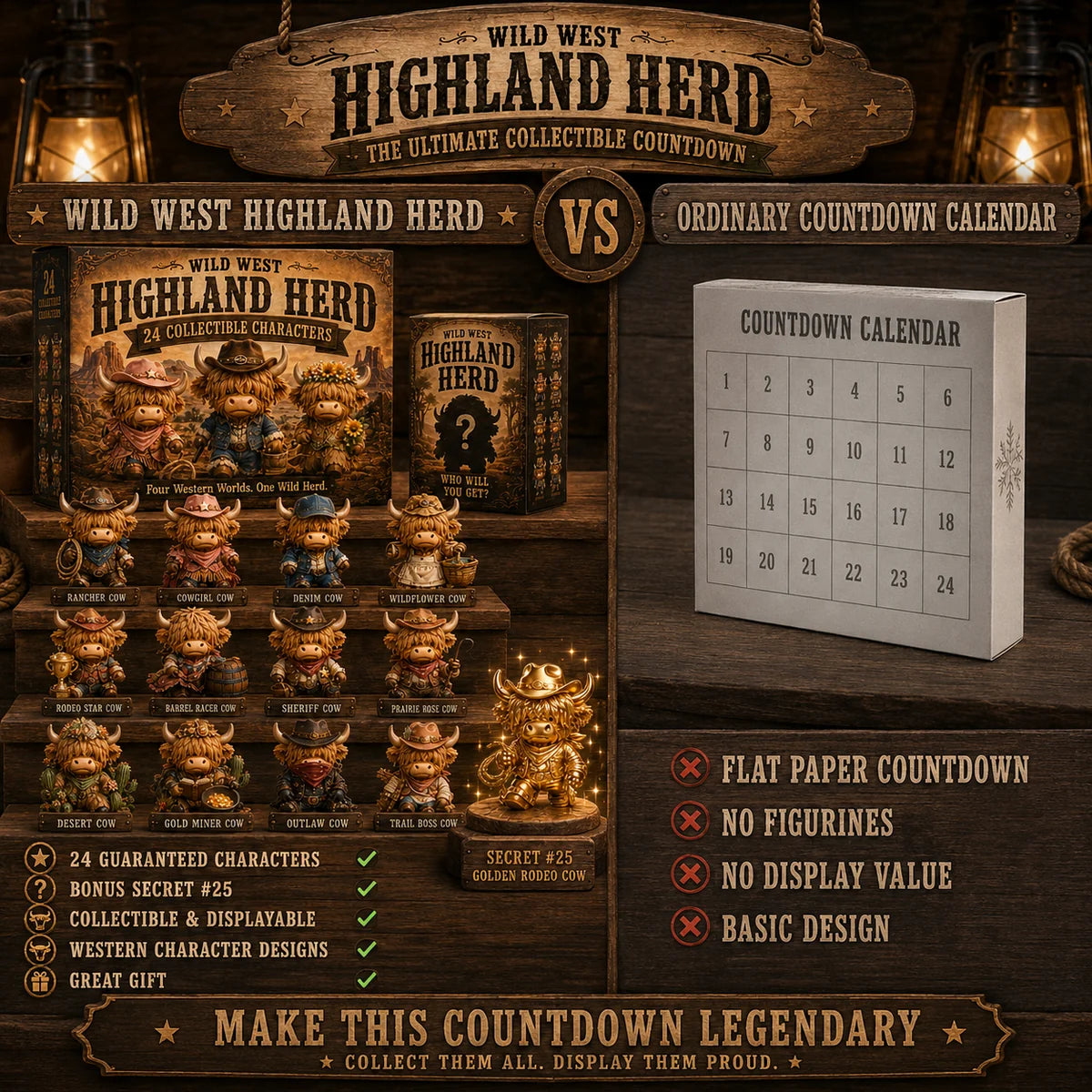 Comparison between Highland Herd collectible countdown and an ordinary flat countdown calendar
