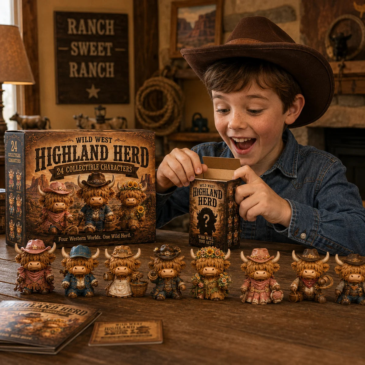 Child opening a Highland Herd mystery box