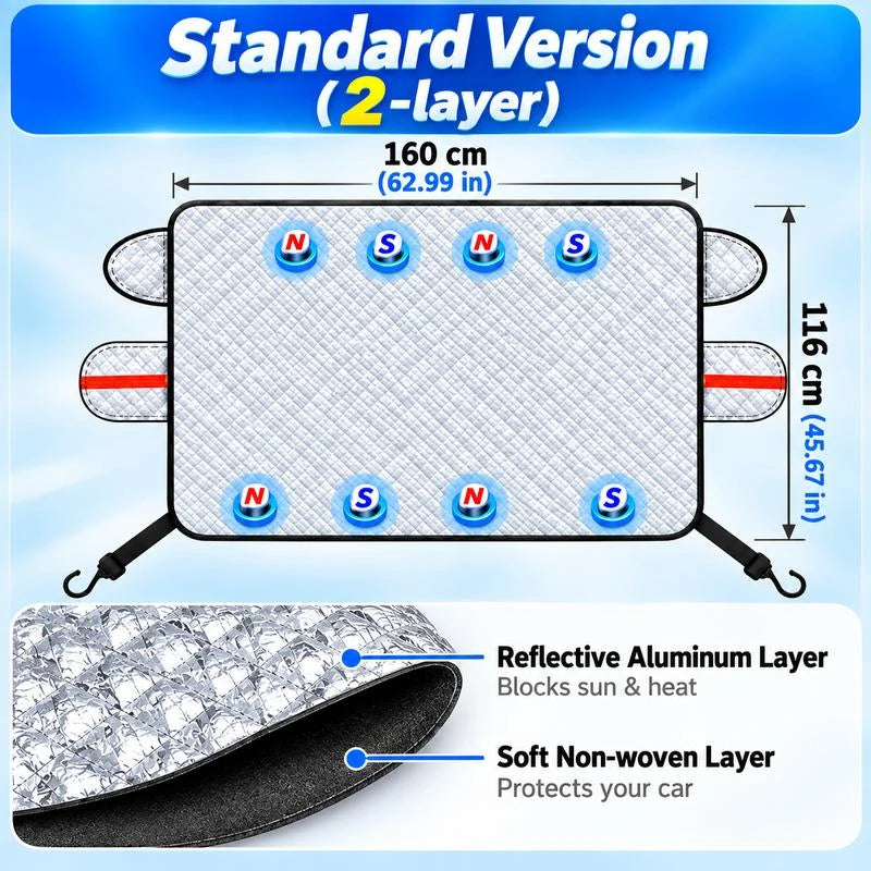 Two-layer windshield cover with reflective aluminum and soft non-woven layer