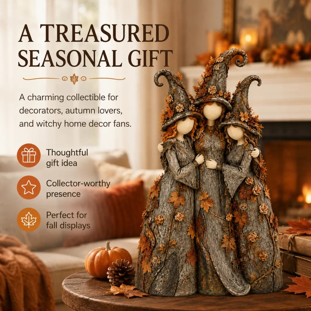 Vintage autumn witch sisters sculpture as a meaningful gift