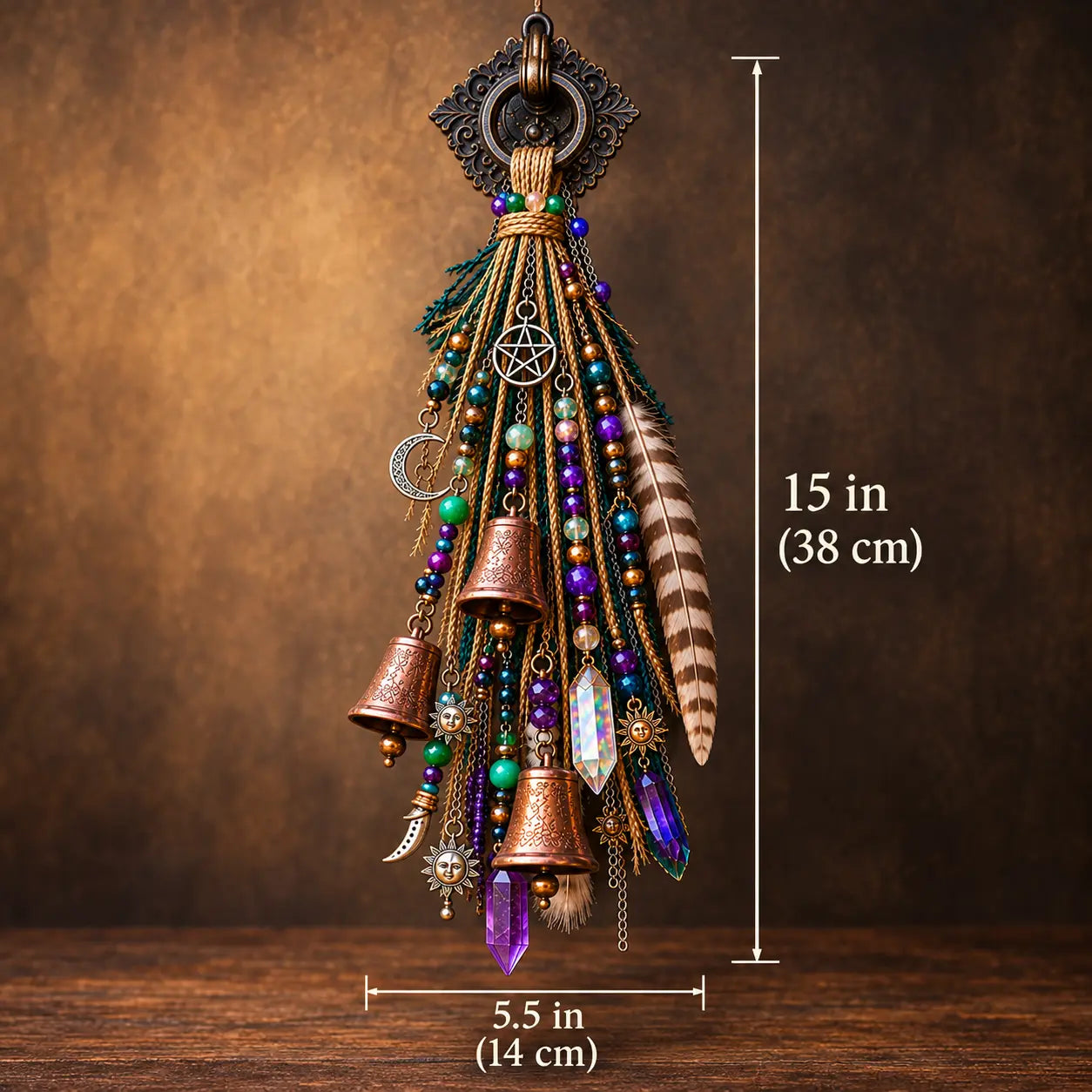 Door charm size guide showing 15 inches high and 5.5 inches wide