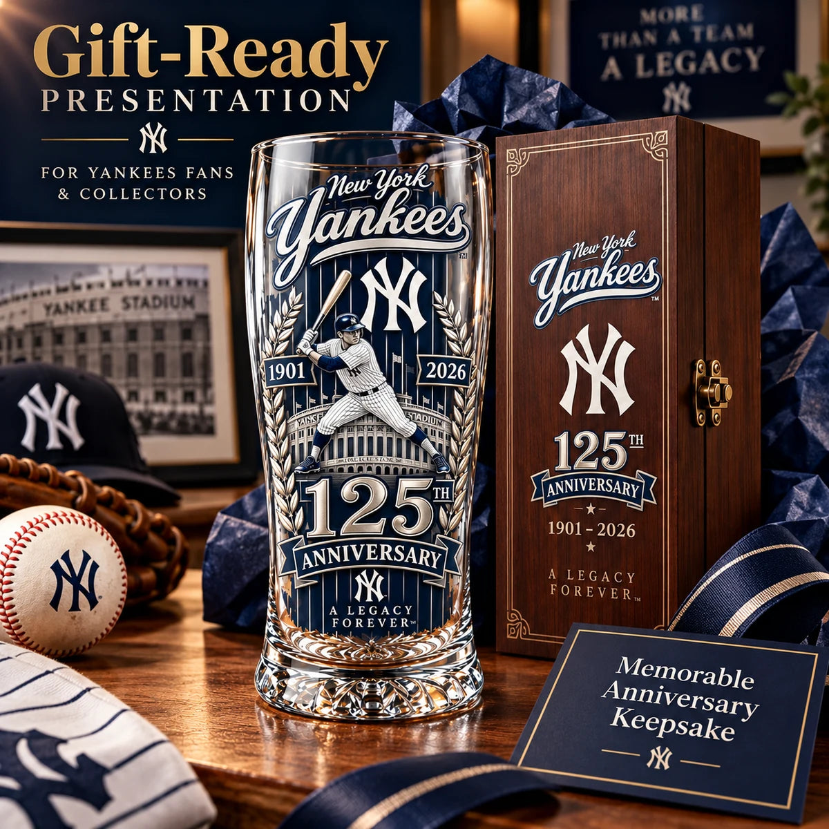 Anniversary baseball glass and collector box arranged as a gift
