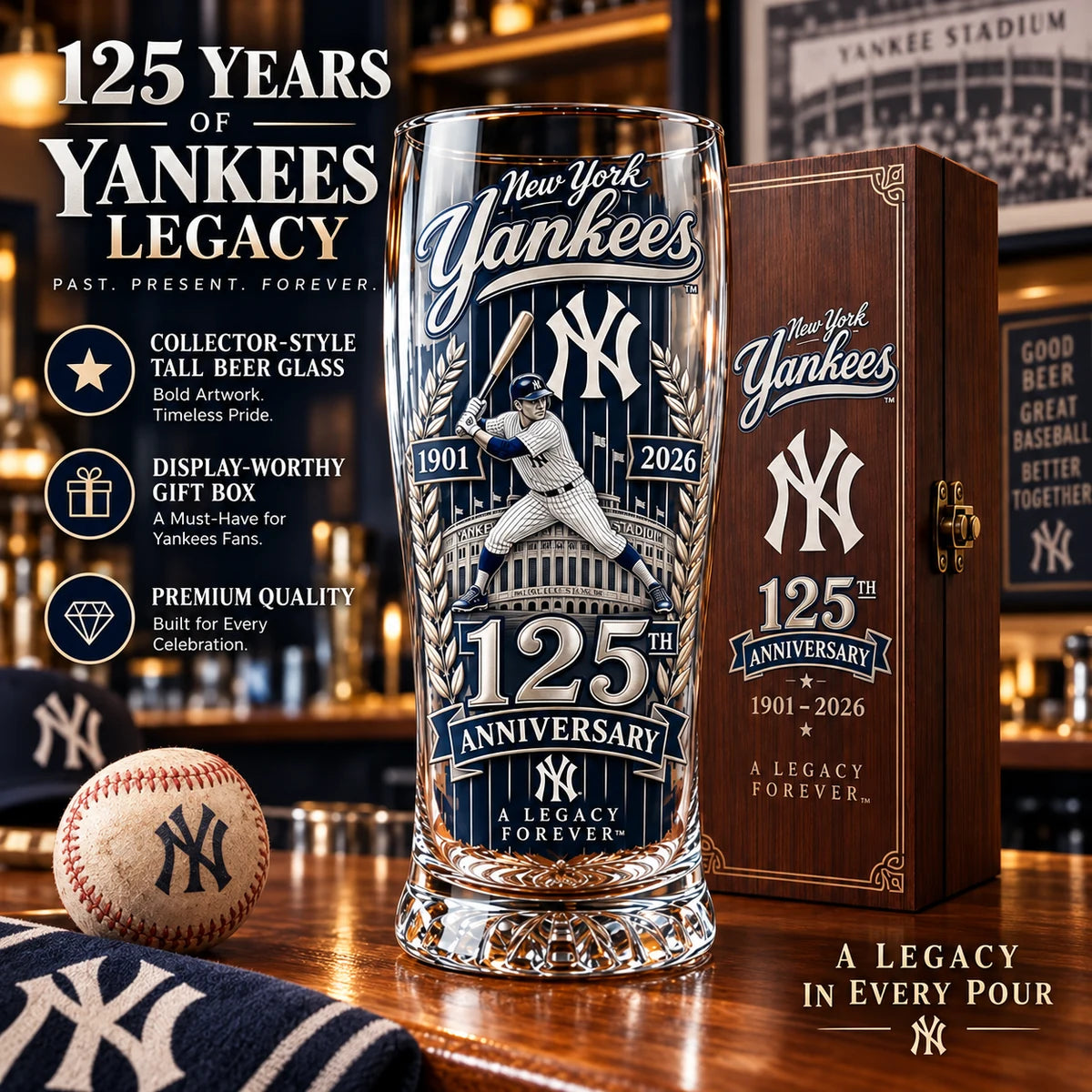 125th anniversary baseball fan glass with collector gift box